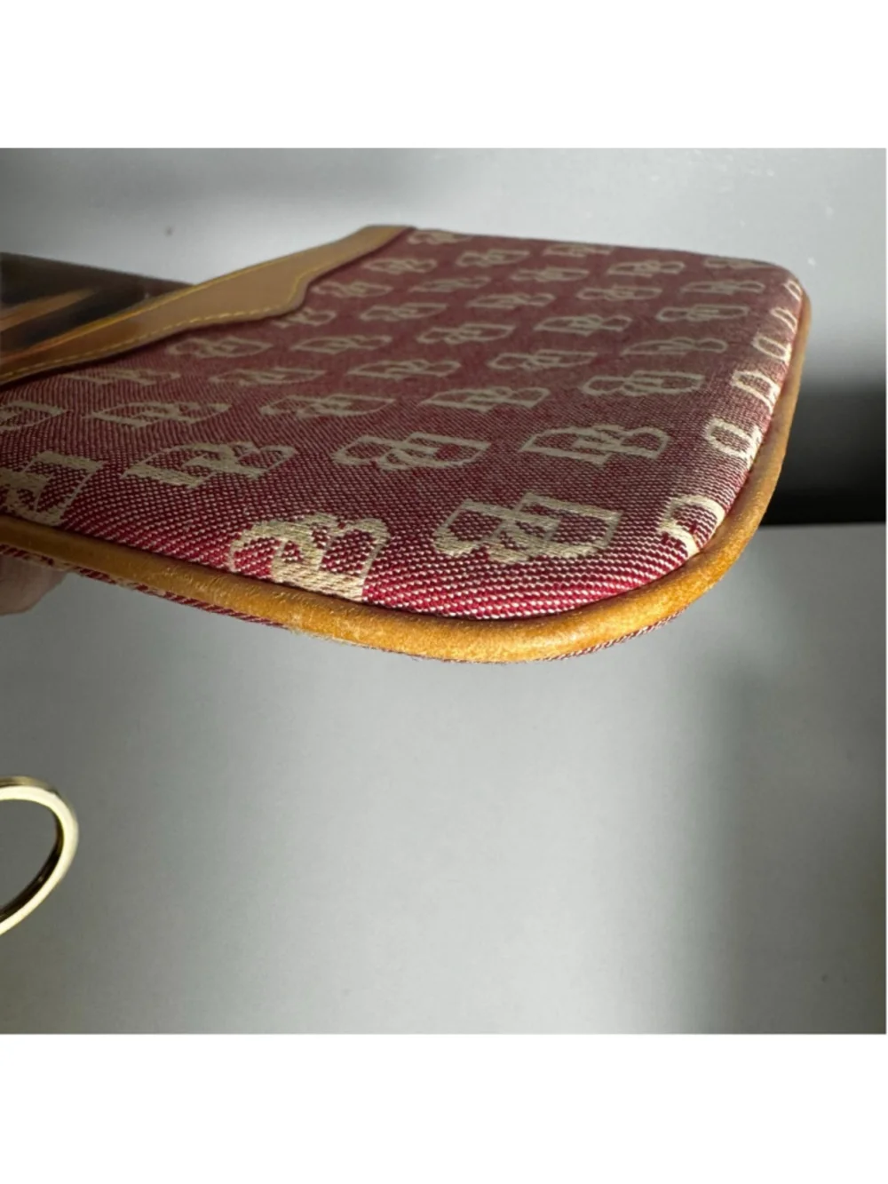 Dooney & Bourke Burgundy & Tan DB Monogram Coin Purse Pouch Leather Trim Key